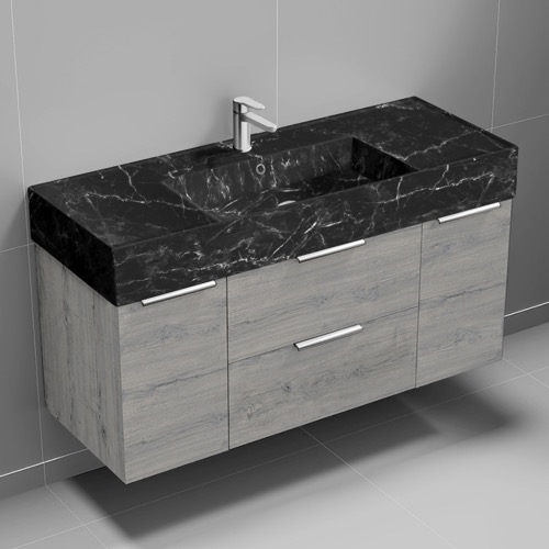 Bathroom Vanity Floating Bathroom Vanity, Modern, 48 Inch, Black Marble Style Sink, Chrome Handles Nameeks DERIN986